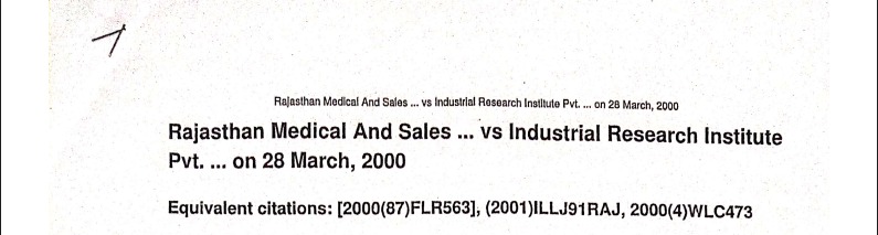 Rajasthan Medical And Sales vs Industrial Research Instltute Pvt on 28 March, 2000